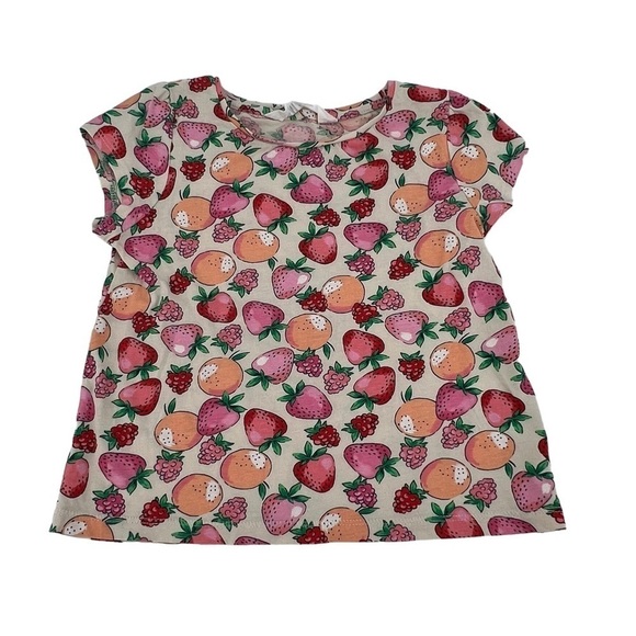 H&M Short Sleeve Strawberry Raspberry Peach Shirt Size 5/6 Toddler Girl’s - Picture 1 of 5